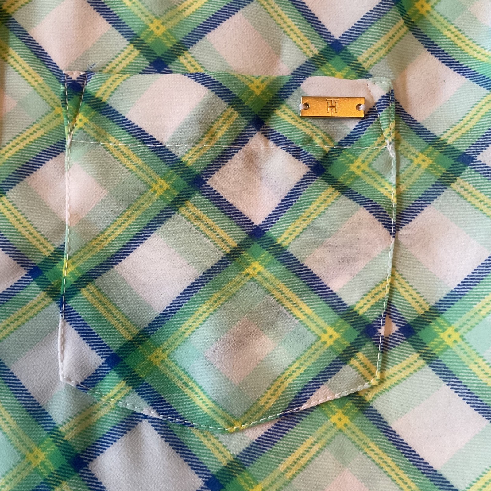 Tommy Hilfiger Green Blue Piaid Long Sleeve Button Down Dress Women’s Sz S/P NWT