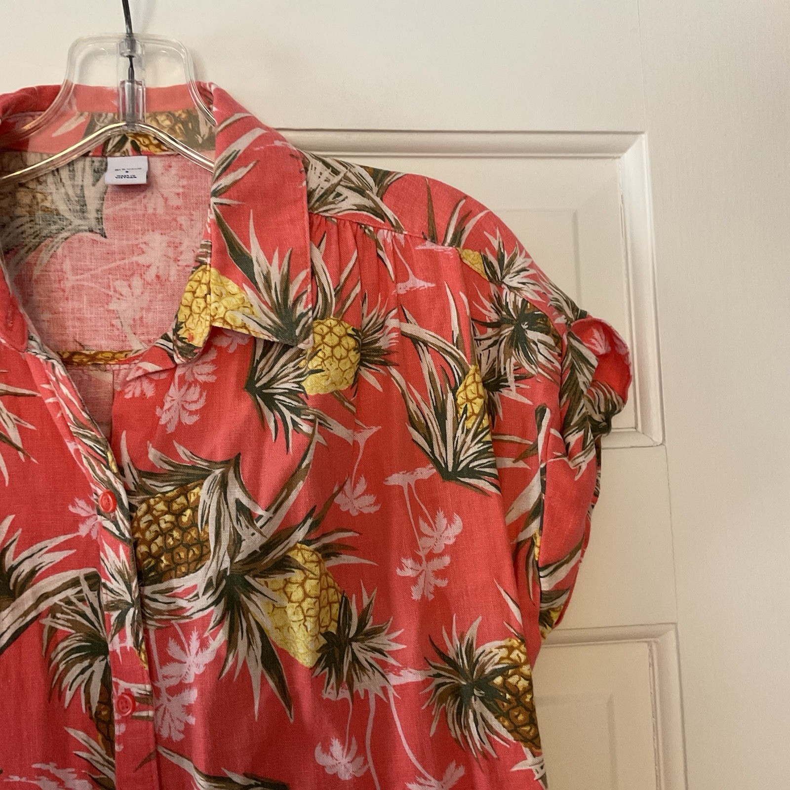 Old Navy Linen Blend Pineapple Shift Shirt Dress Tropical Vacation Cruise Size S