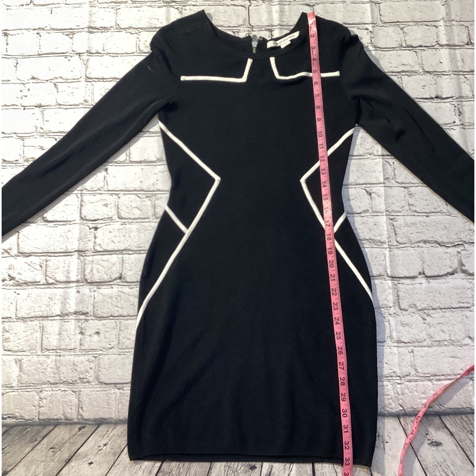 Diane von Furstenberg Josephine Black White Contrast Stitch Knit Dress Petite P