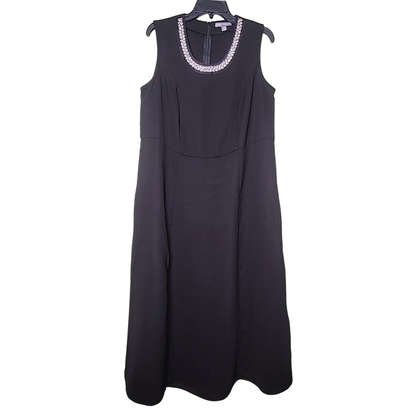 Jessica London Midi Dress 16W Plus Black Sleeveless Embellished Neckline Evening