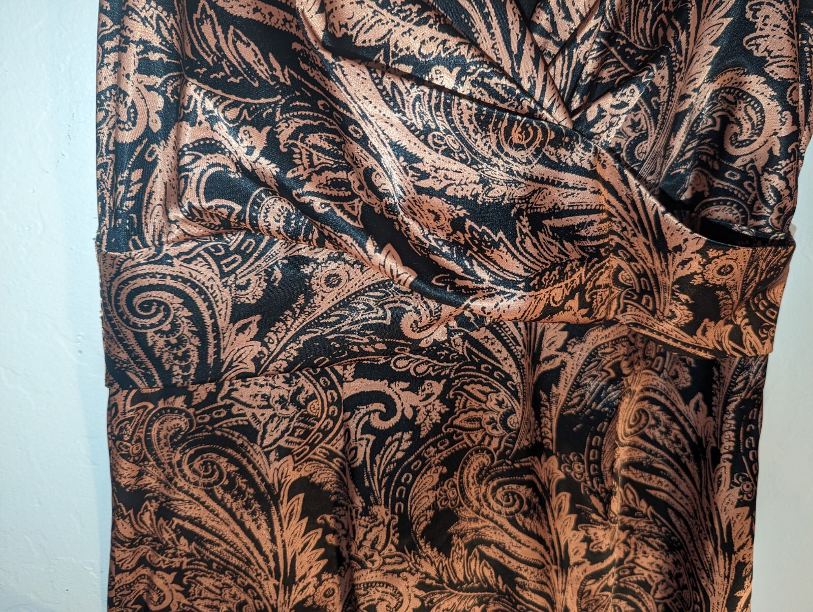 Evan Picone copper and black scroll print cocktail dress size 8