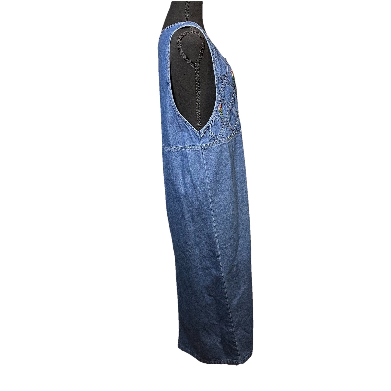 Premier International Embroidered Denim Jumper Dress MED Maxi Cottagecore