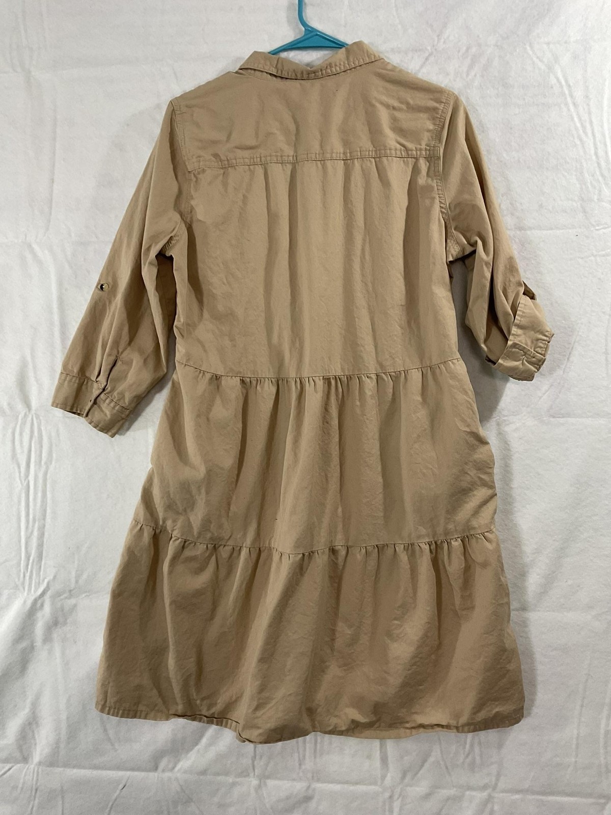 Millennium Dress Womens Large Beige Shirt Dress Button Front Pockets 3/4 Sleeve