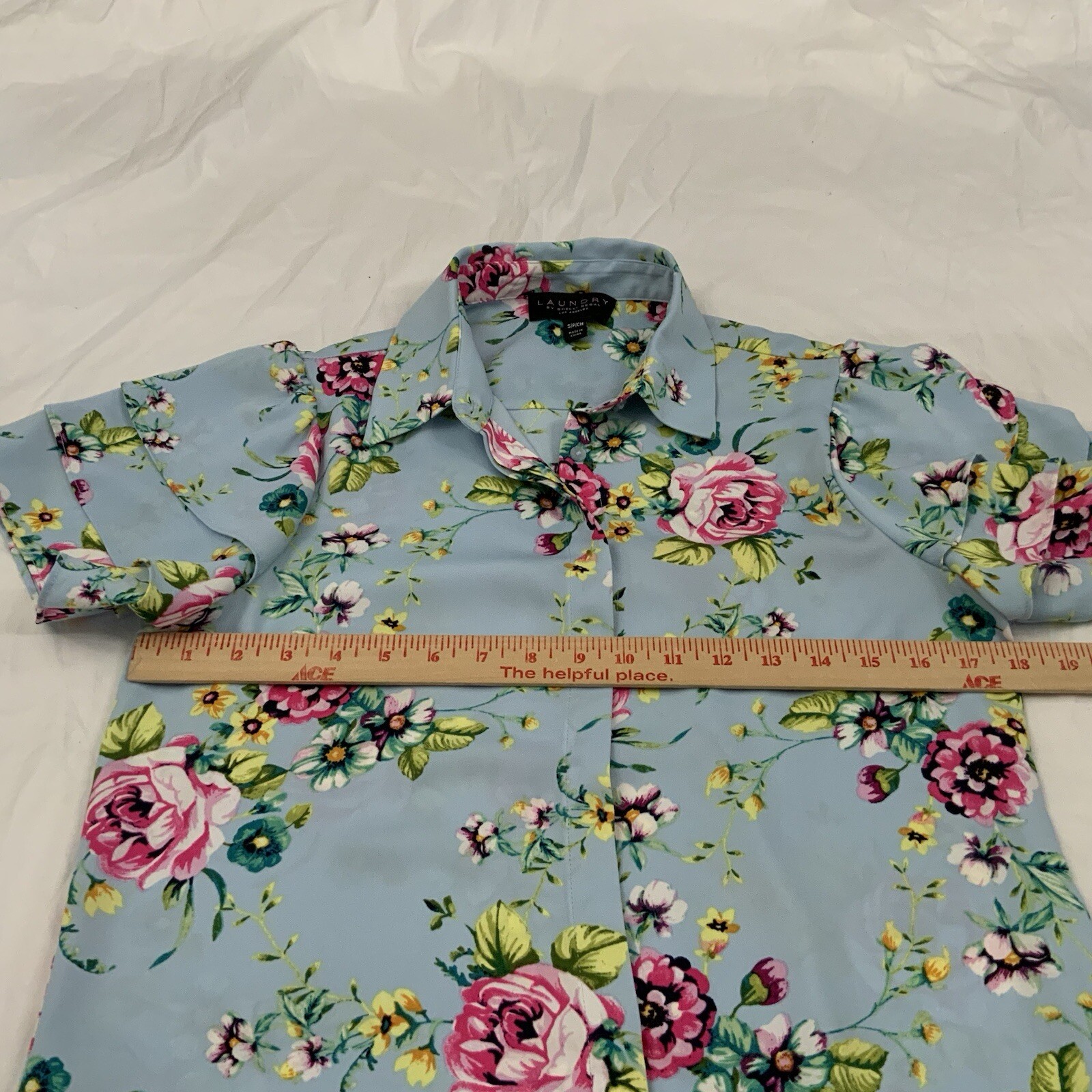 Laundry by Shelli Segal Size Small Floral Hidden Button Front Shirt Dress Blue