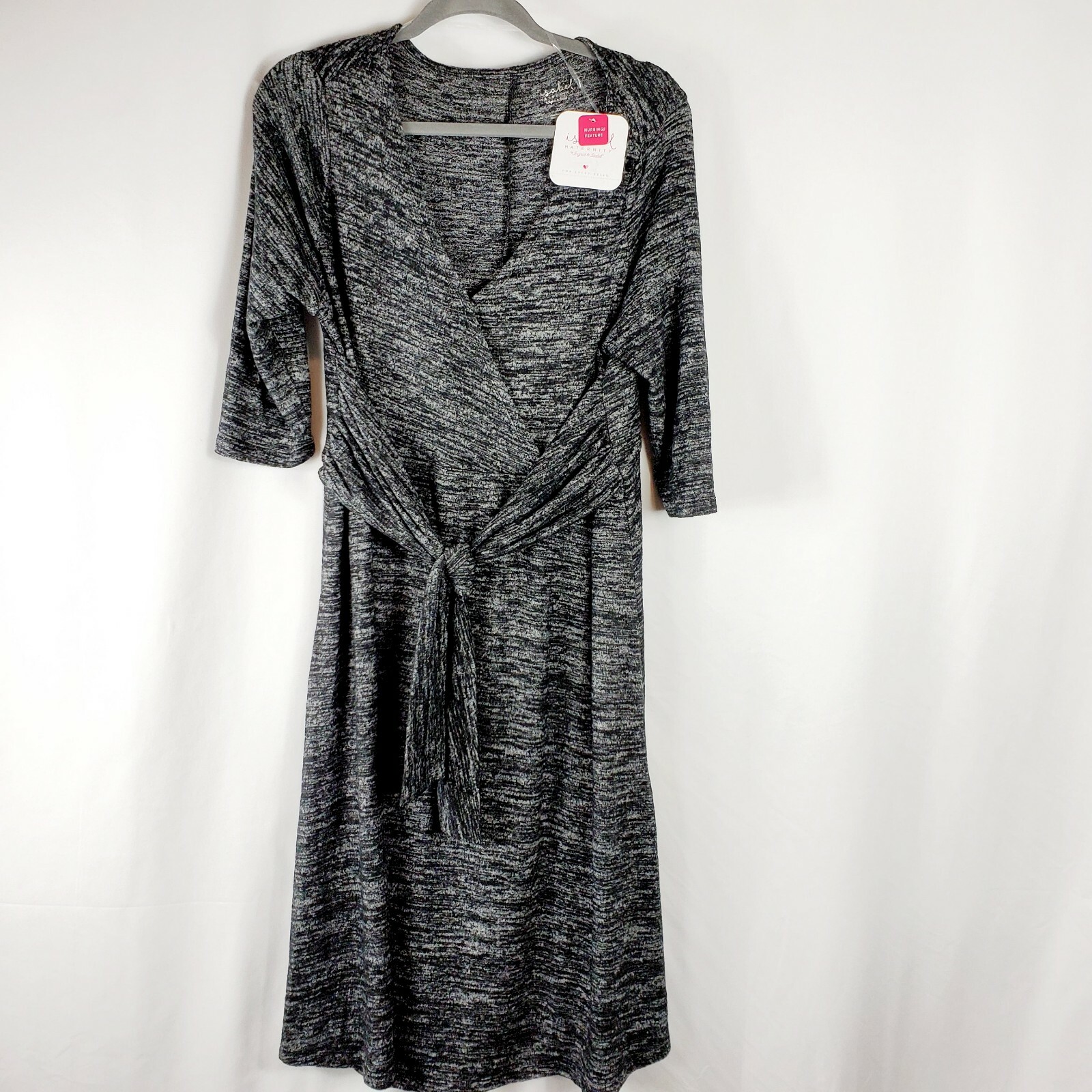 Isabel Maternity By Ingrid & Isabel Dress Black Marble Belted 3/4 Sleeve Size XL