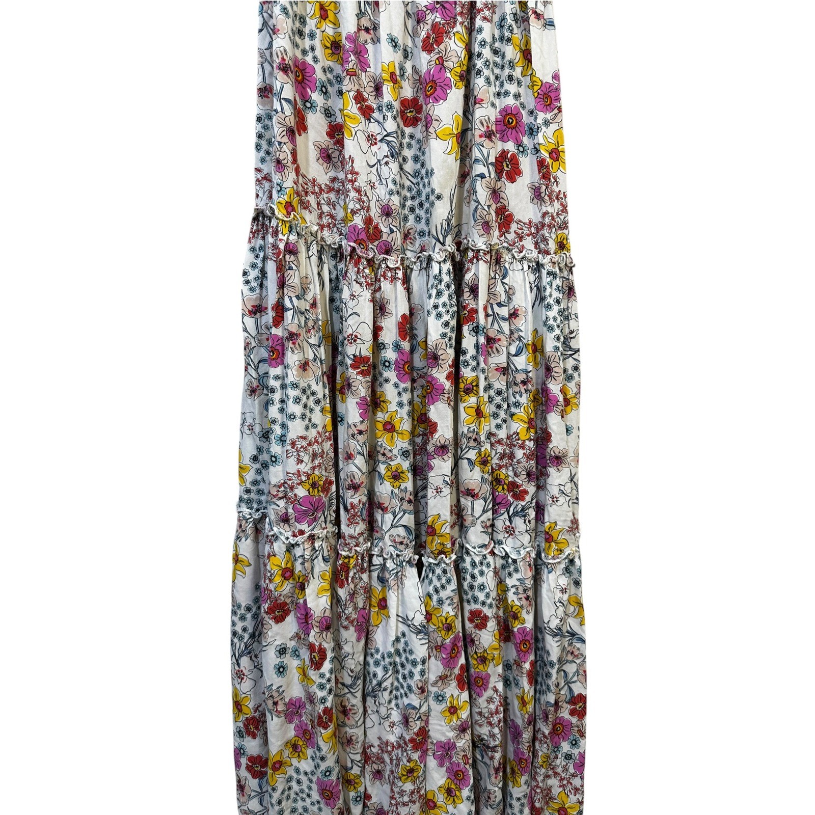 Abel The Label Floral Smocked Strapless Maxi Dress Tiered Boho Summer White Smal