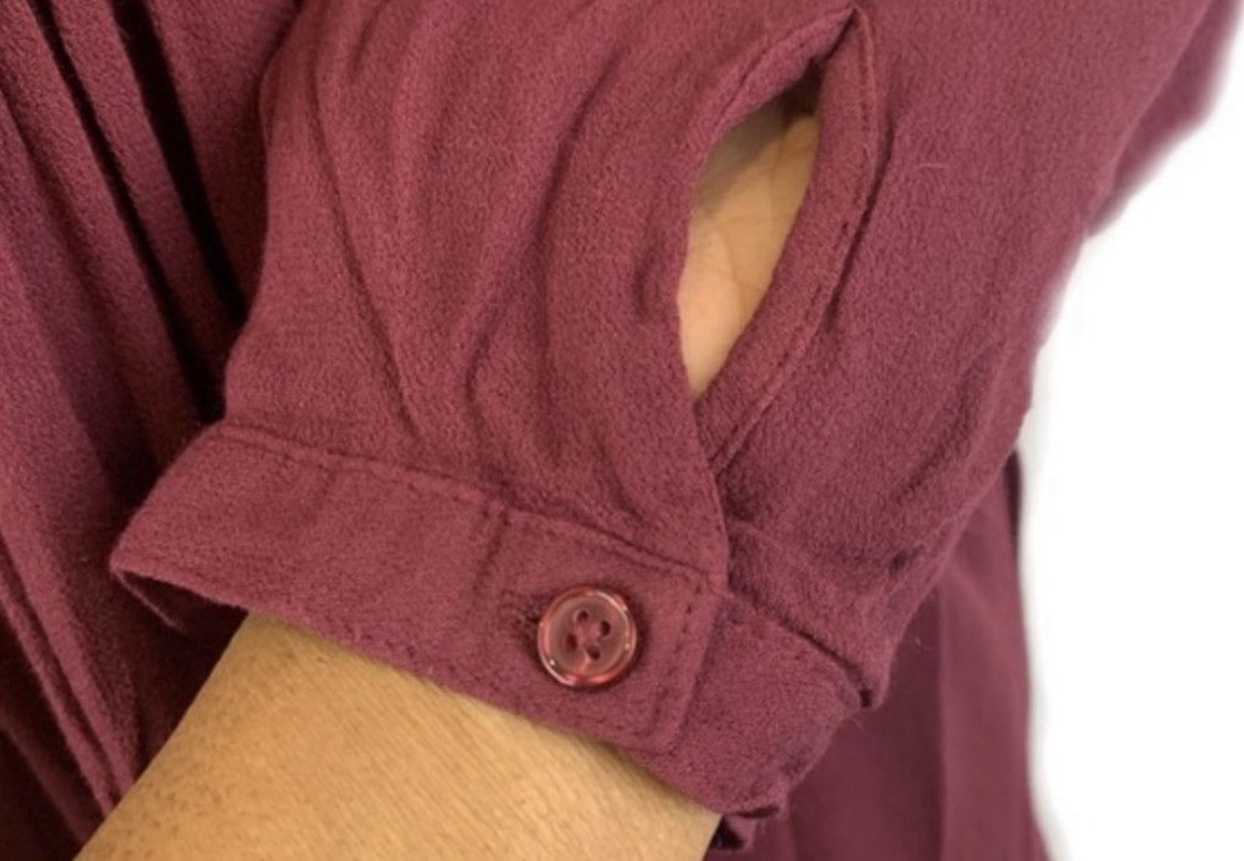 Old Navy Women’s Burgundy Solid Pleated V-Neck Shift Dress XL Long Sleeve