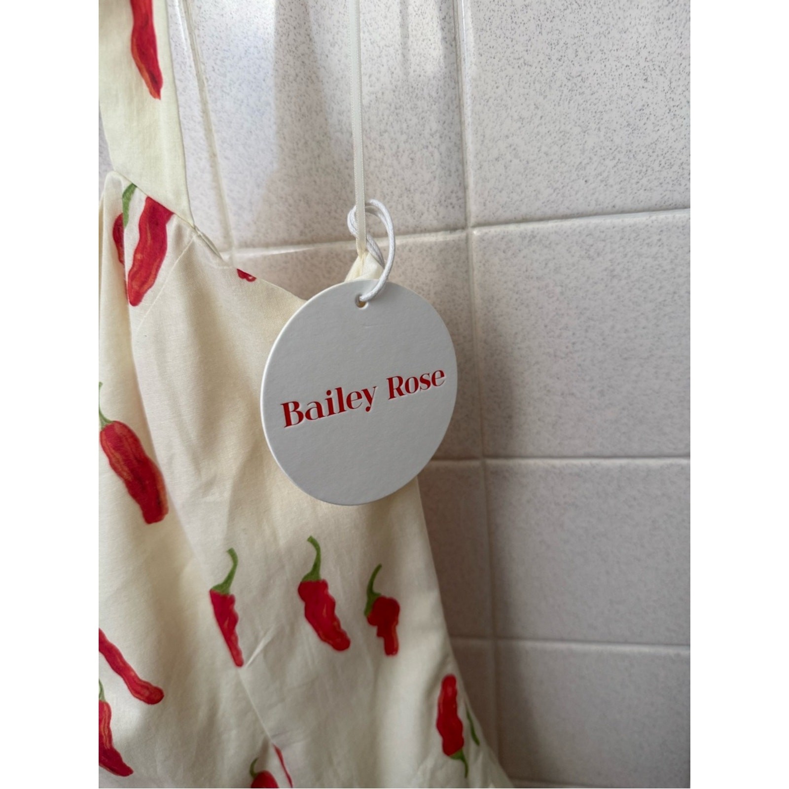 Bailey Rose Cream Red Pepper Print Halter Mini Dress Size XS
