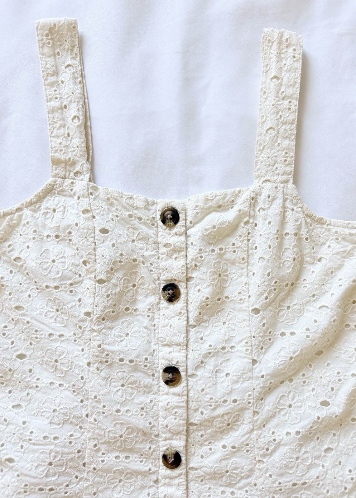 BOHO American Eagle White Cotton Eyelet Square Neck Smocked Mini Dress M