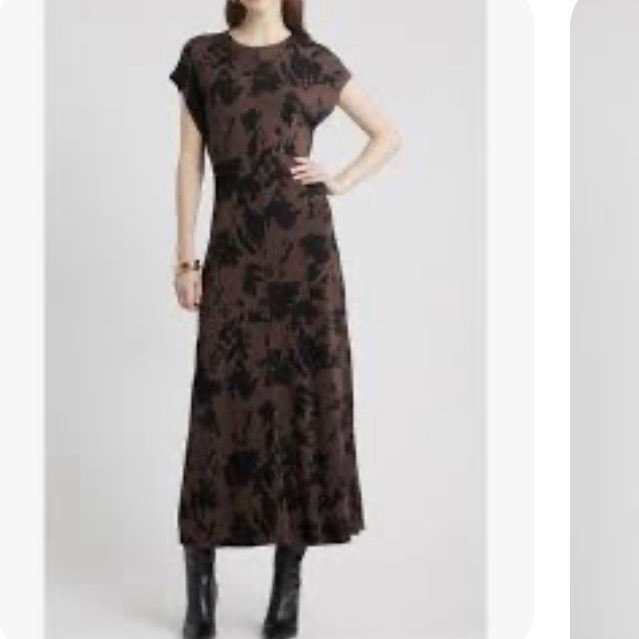 Nordstrom Dolman Short Sleeve Maxi Dress Black Brown Sz S Side Slit