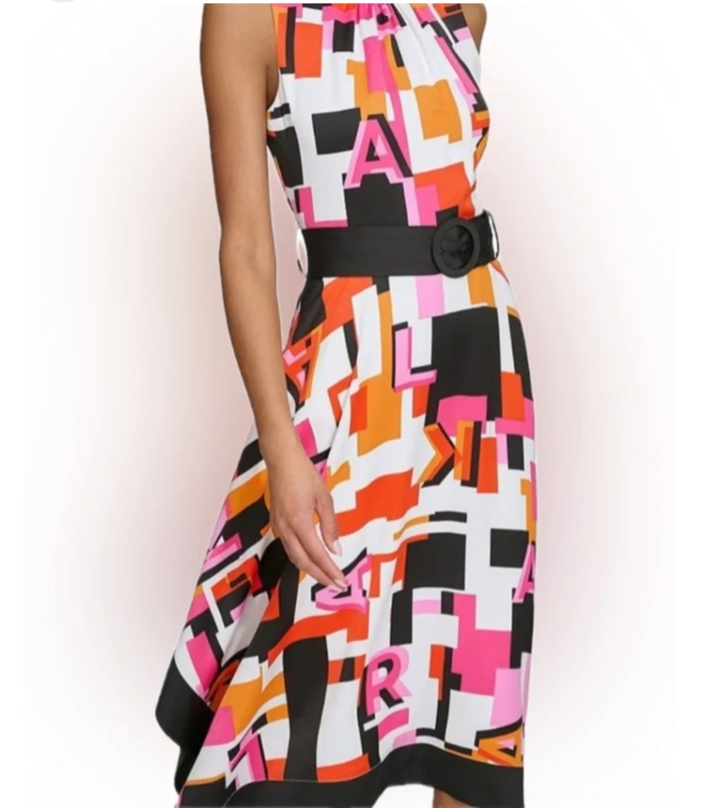 NWT Karl Lagerfeld Paris Alphabet Logo Midi Dress Size 6 Handkerchief Hem Pink