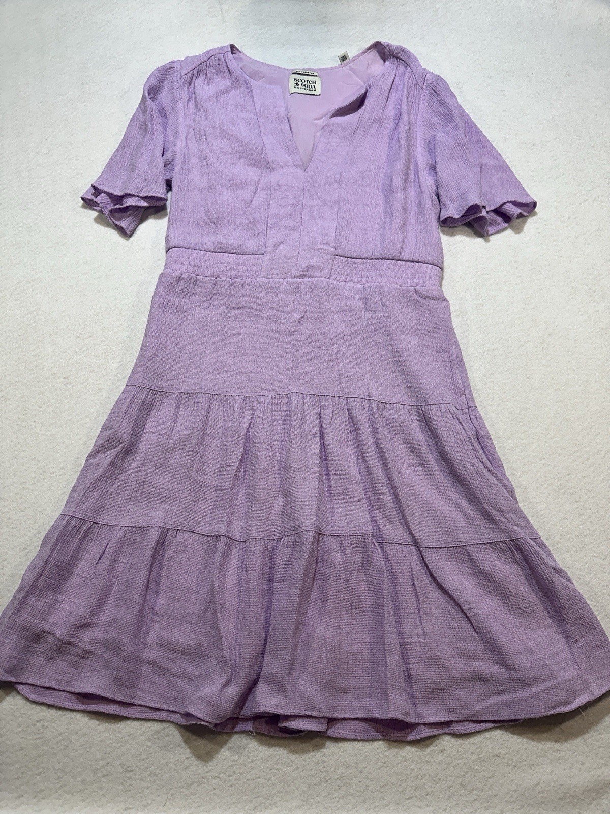 NWT Scotch & Soda Amsterdam Womens Size M Dress Midi Pastel Lilac Lined Tiered