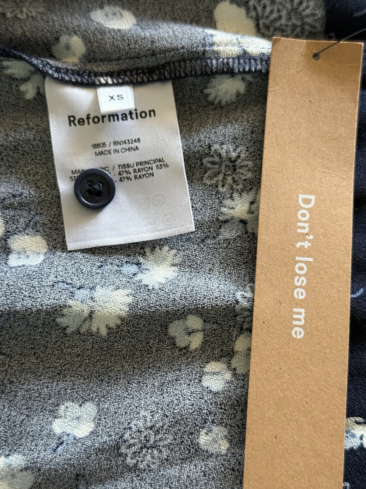 Reformation Beth Dress Blue Floral Mini Keyhole Button Back Shift XS Moody