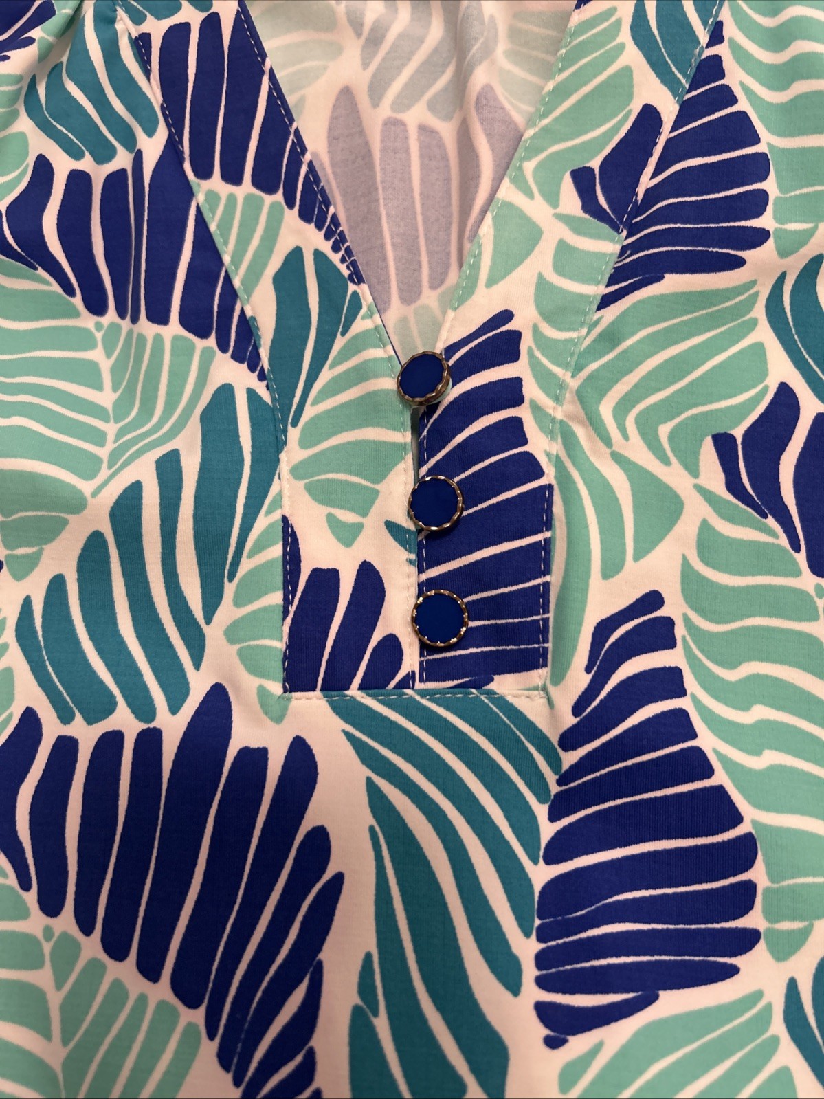 Resort Beach Shift Dress Britt Navy Aqua Leaf Dress Lightweight Medium Nylon