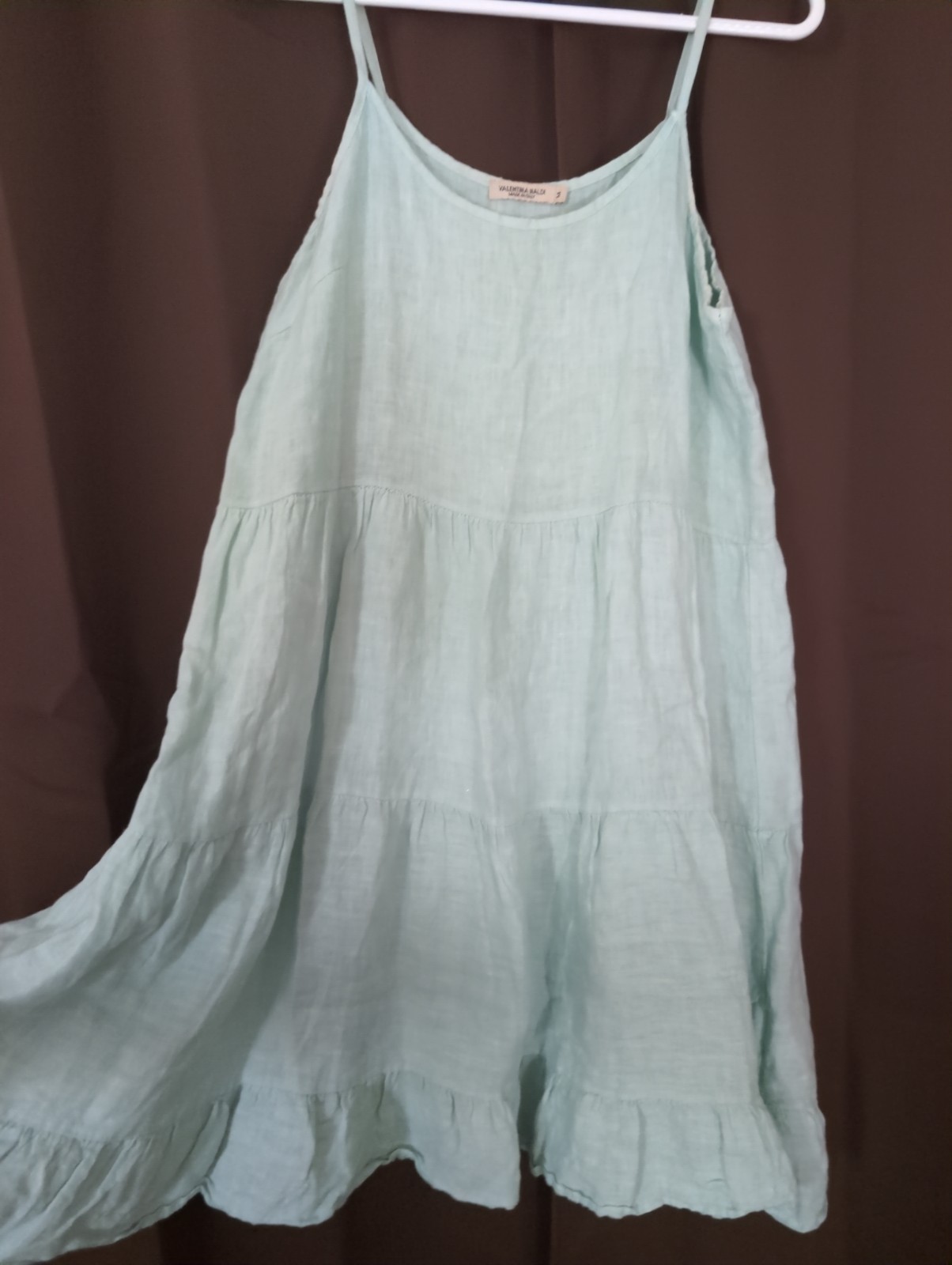 Valentina Naldi 100% Linen Tiered Midi Summer Dress Sz M Beach