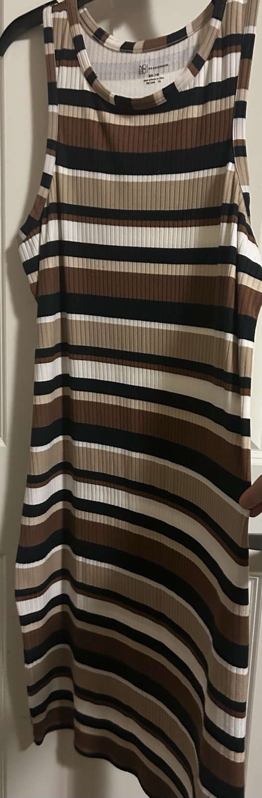 No Boundaries Brown Black Beige White Striped Ribbed Knit Shift Dress L