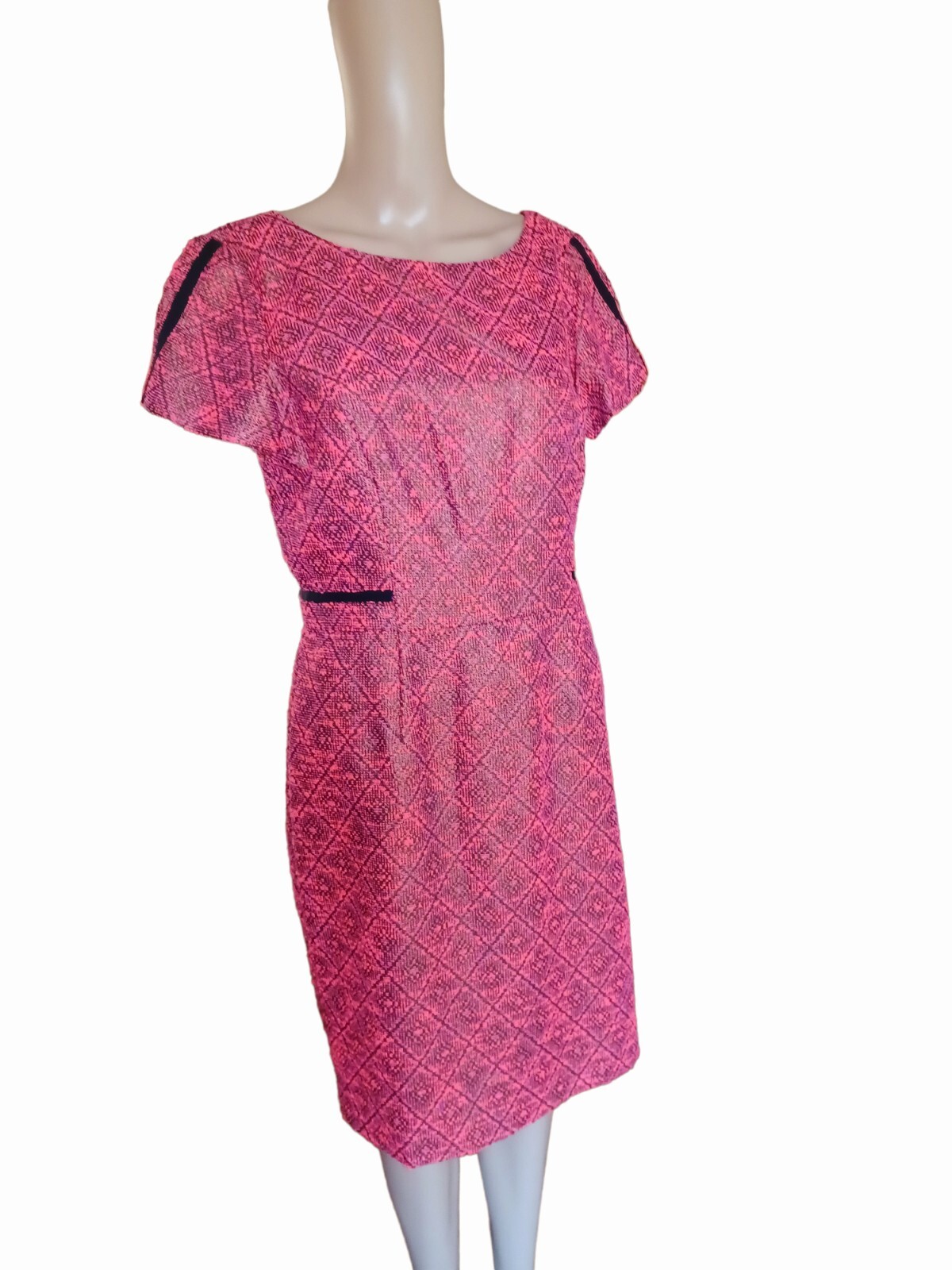 Antonio Melani Womens Short Sleeve Pink Black Sheath Dress Knee Length Size 8