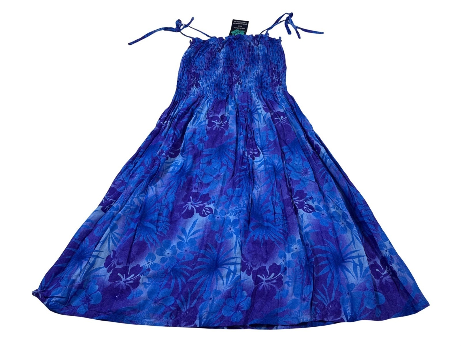 NWT Hibiscus Collection Blue Purple Floral Smocked Tie-Strap Midi Dress (AA479)