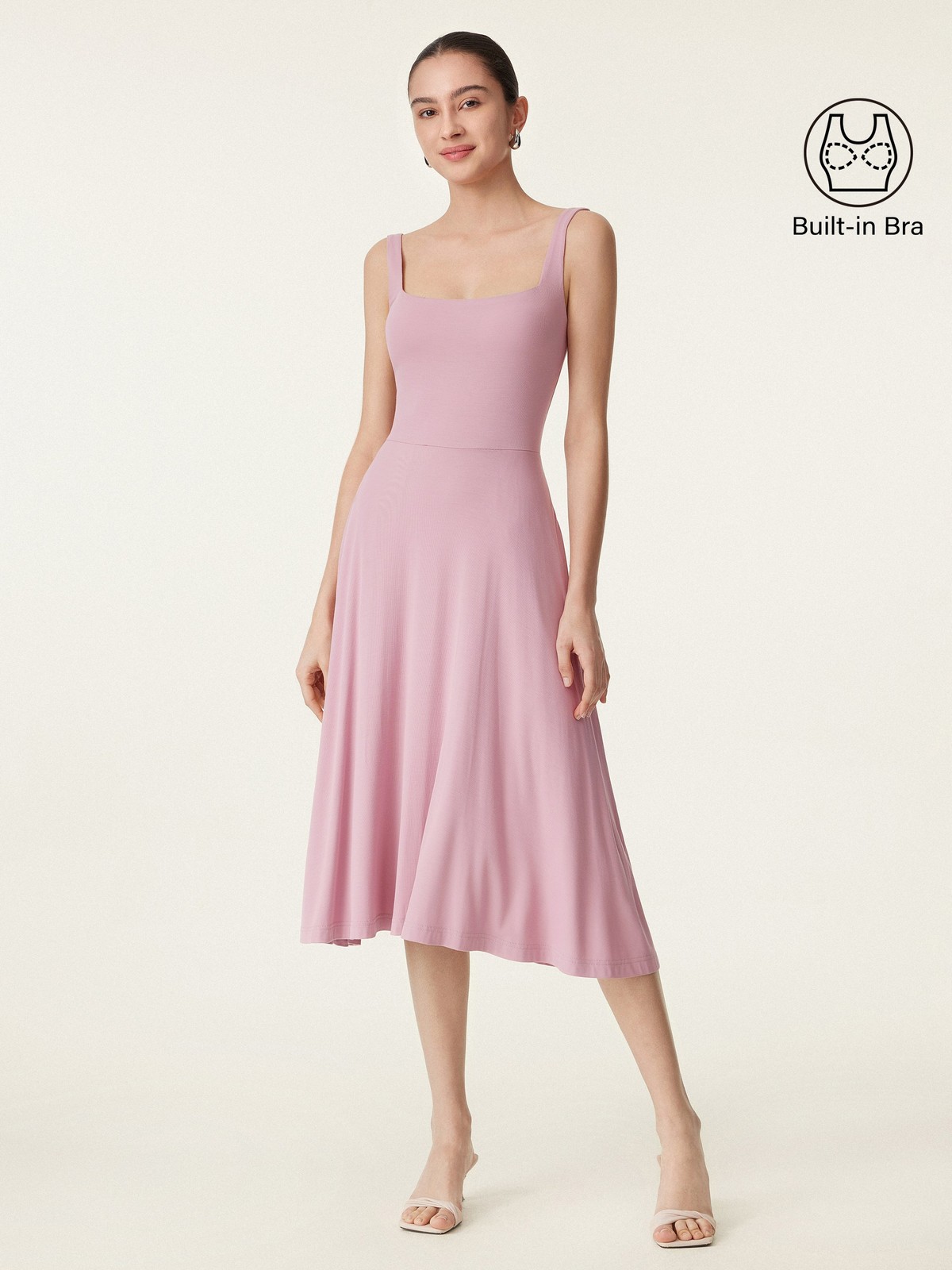 Hot Deal OGLMOVE Square Neck Flowy New Airy Bra Midi Dress
