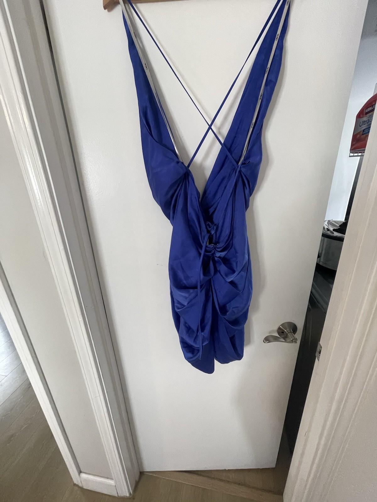 ASOS DESIGN Blue Satin Mini Slip Dress V-Neck Backless Zip Strappy US 14