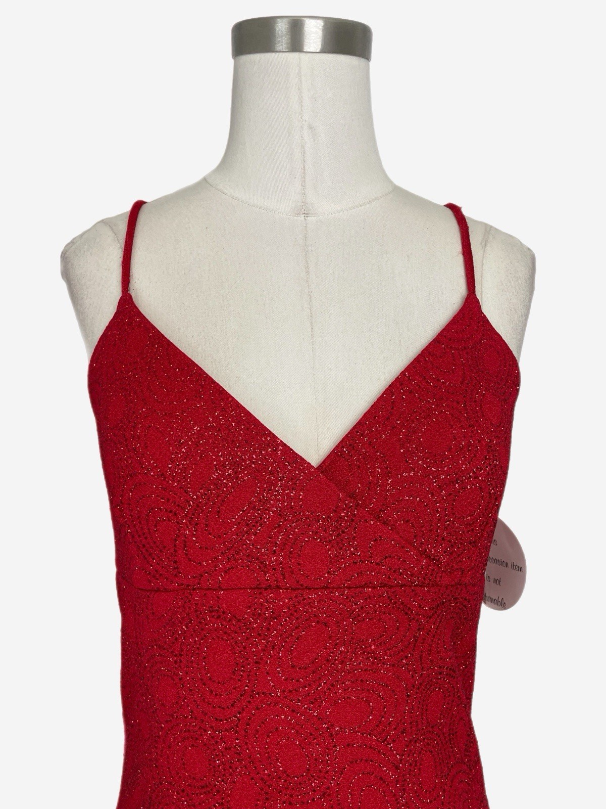 Vintage Y2K Hyphen NWT Red swirl glitter asymmetric stretch slip midi dress M/L