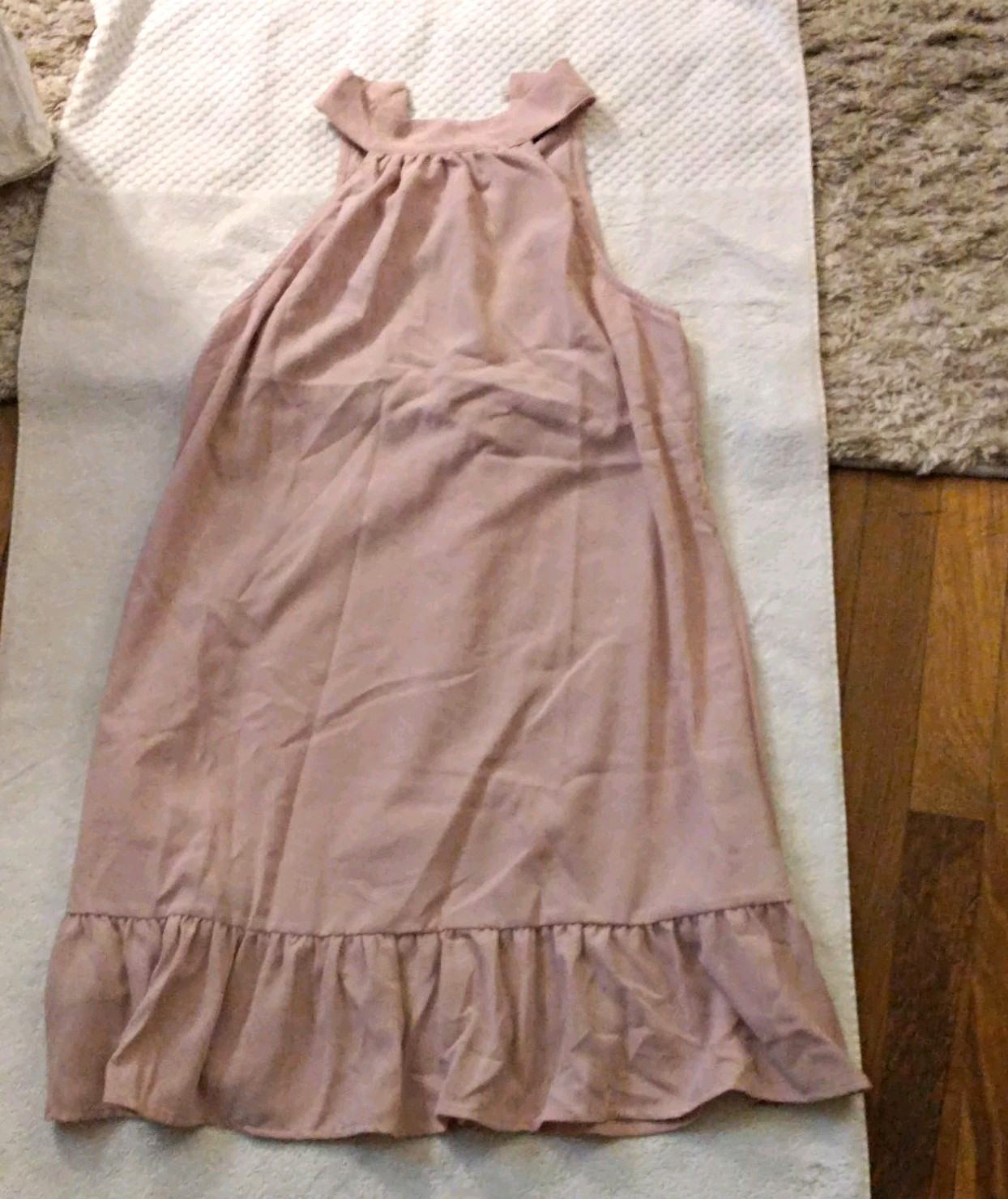 SHEIN Pink Solid Halter Neck Sleeveless Ruffle Hem Mini Shift Dress M