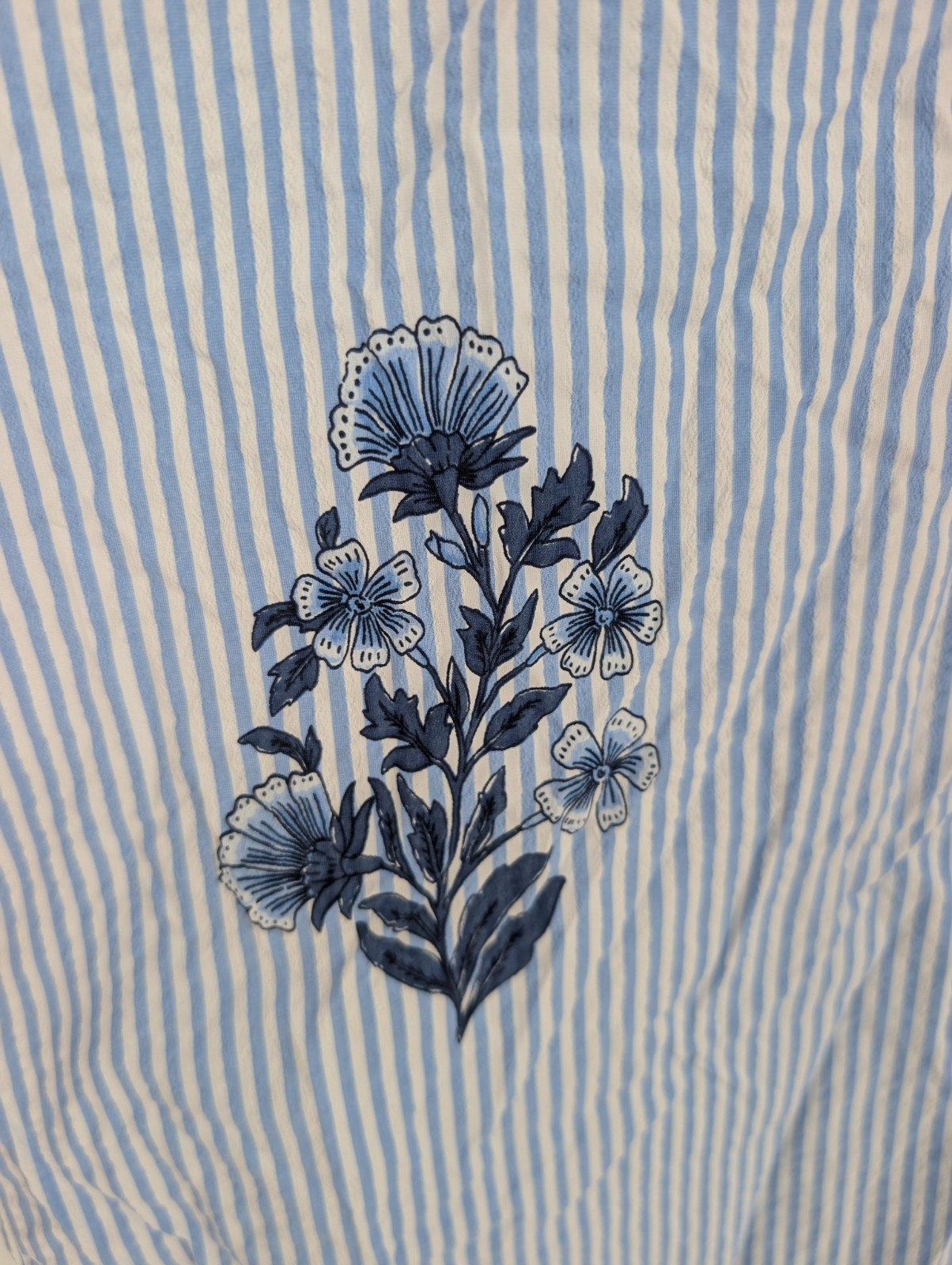 Vineyard Vines Performance Seersucker Dress L Blue White Stripe Floral Nautical
