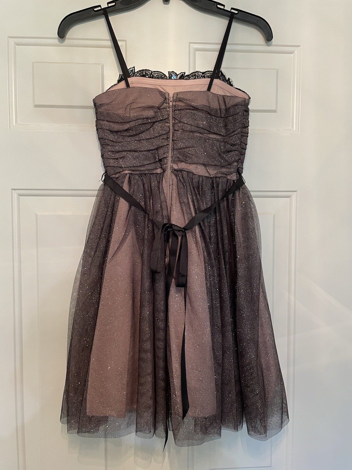 City Triangles Strapless Pink Glitter/Black Tulle Beaded Dress Juniors Size EUC
