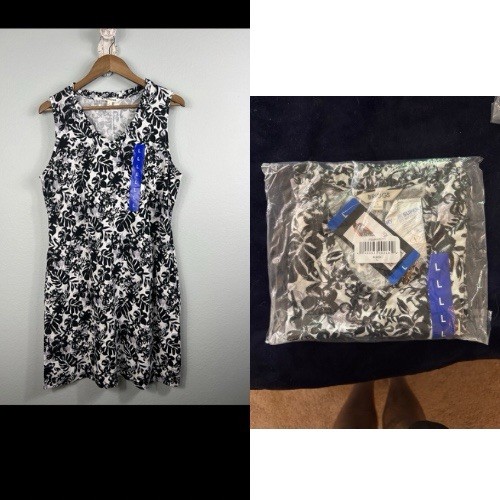 NEW Briggs Women’s Large Linen Blend Ruffle V-Neck Dress Summer Floral Pockets L