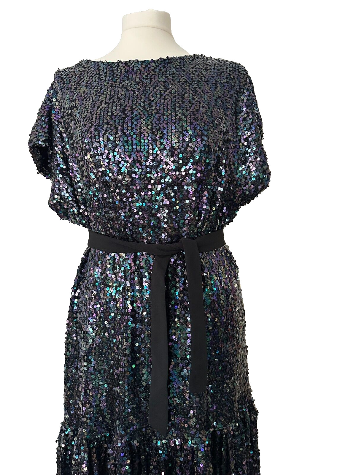 Wolf & Badger Meem Label Drop Waist Sequin Evening Party Midi Kate Dress M UK 14