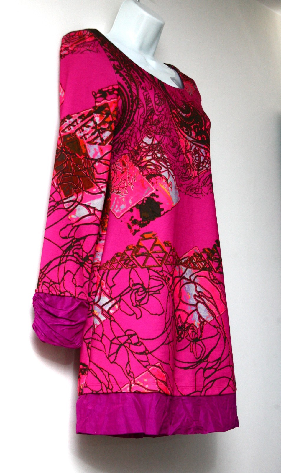 Save The Queen Dress XS Silk Blend Pink Purple Paisley Graphic Print Y2K Tunic