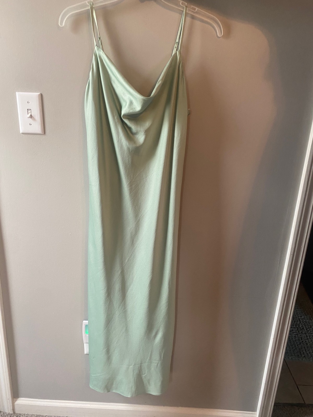 Spaghetti straps mint green floor length dress