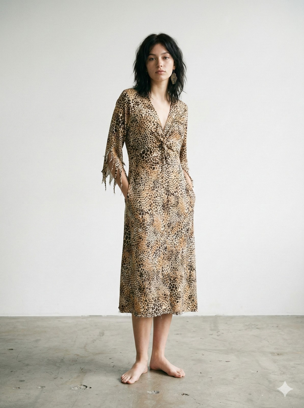 Elementz Dress Leopard Brown Midi Grunge Indie Sleeze Casual M
