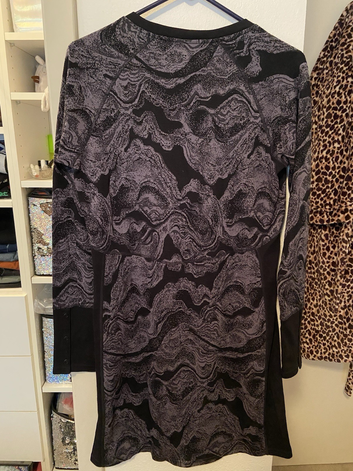 🐑Smartwool Sweater Dress Womens L Black-Gray Merino Sport 250 Long Sleeve Luxe
