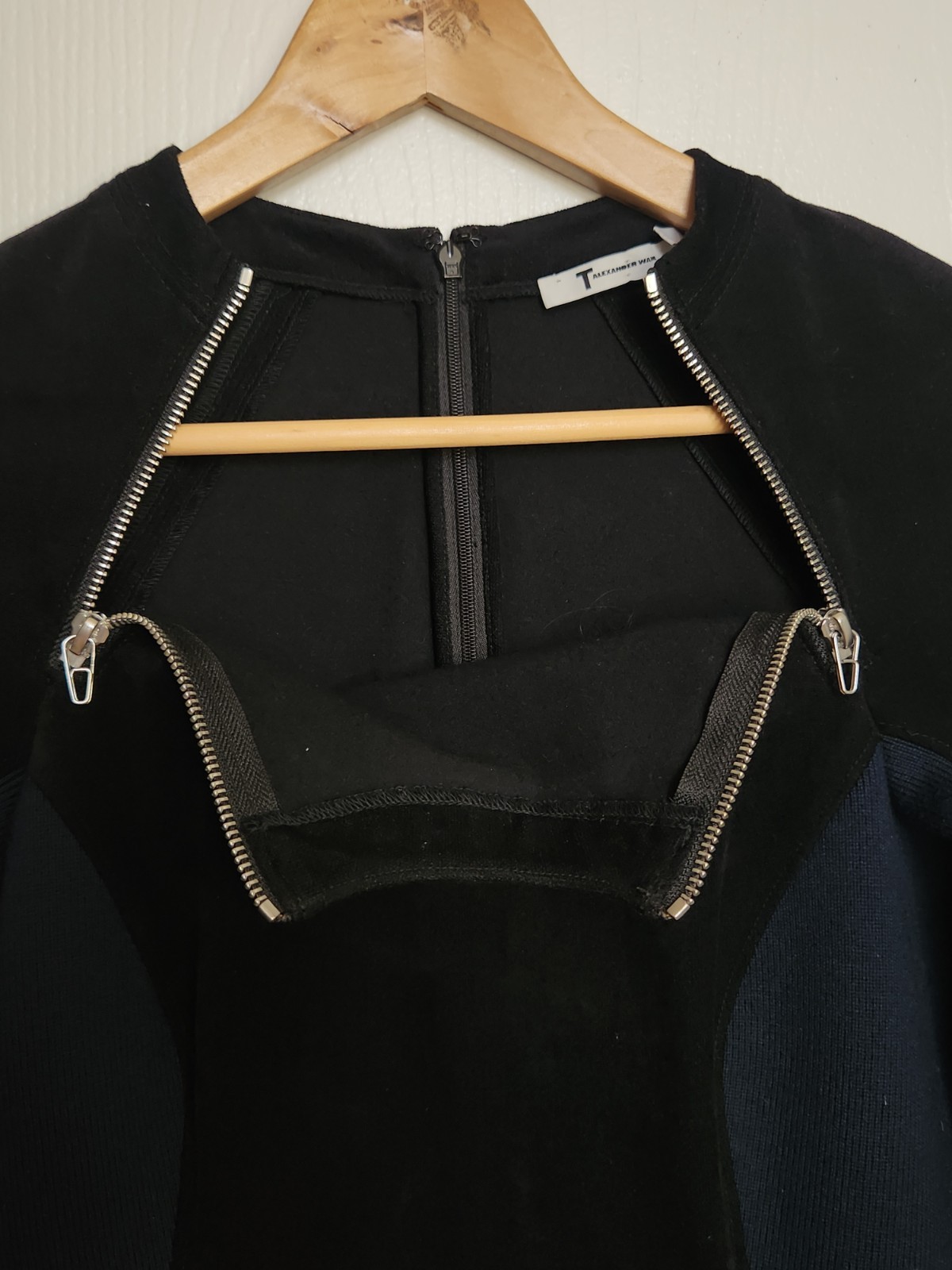 T By Alexander Wang Long Sleeve Scuba Zipper Dress Colorblock Blue Black Size 6