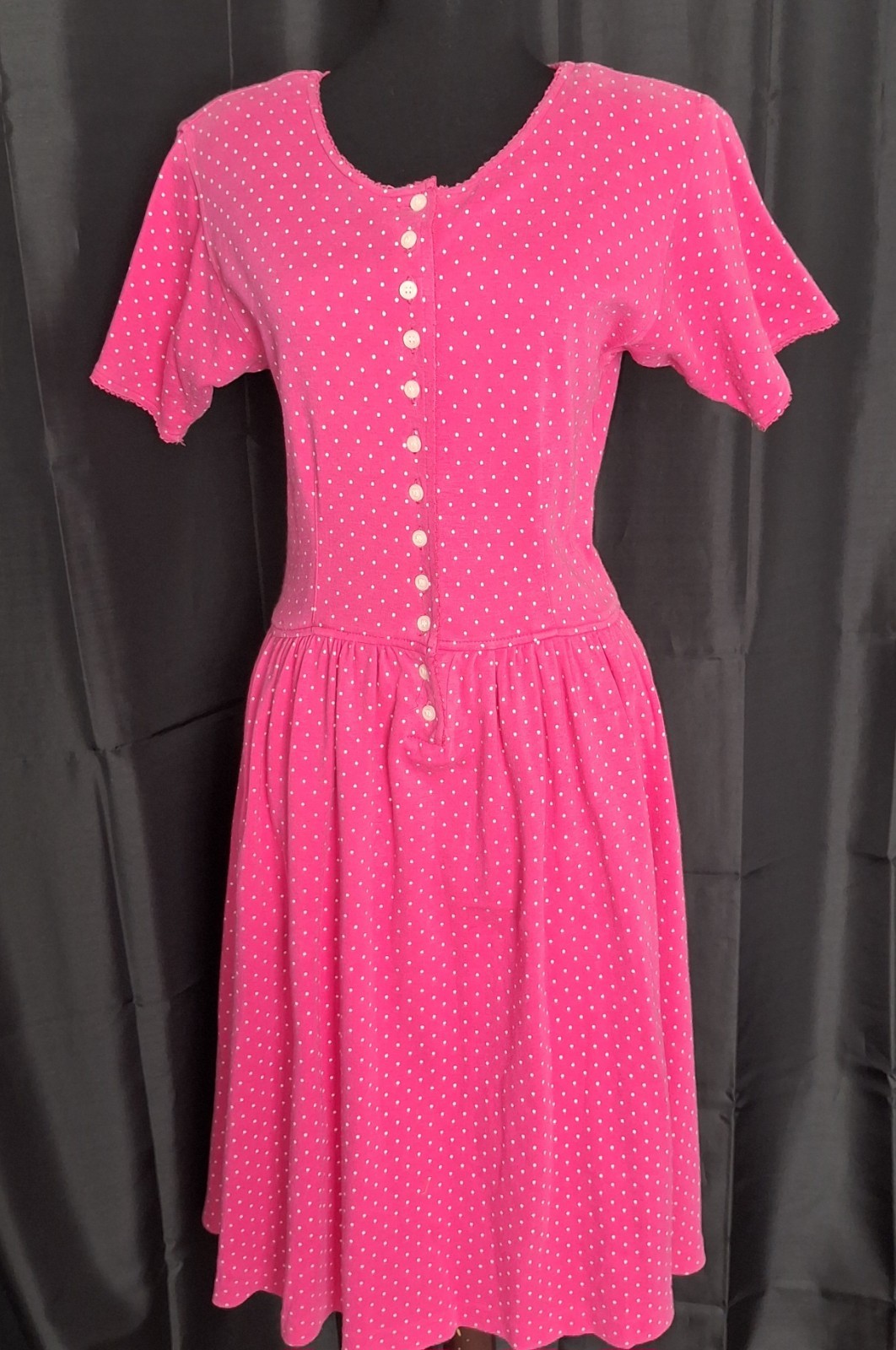 Vtg J.G. Hook Womens Dress Cotton Button Down Pink dotted Sz M Costal cottage