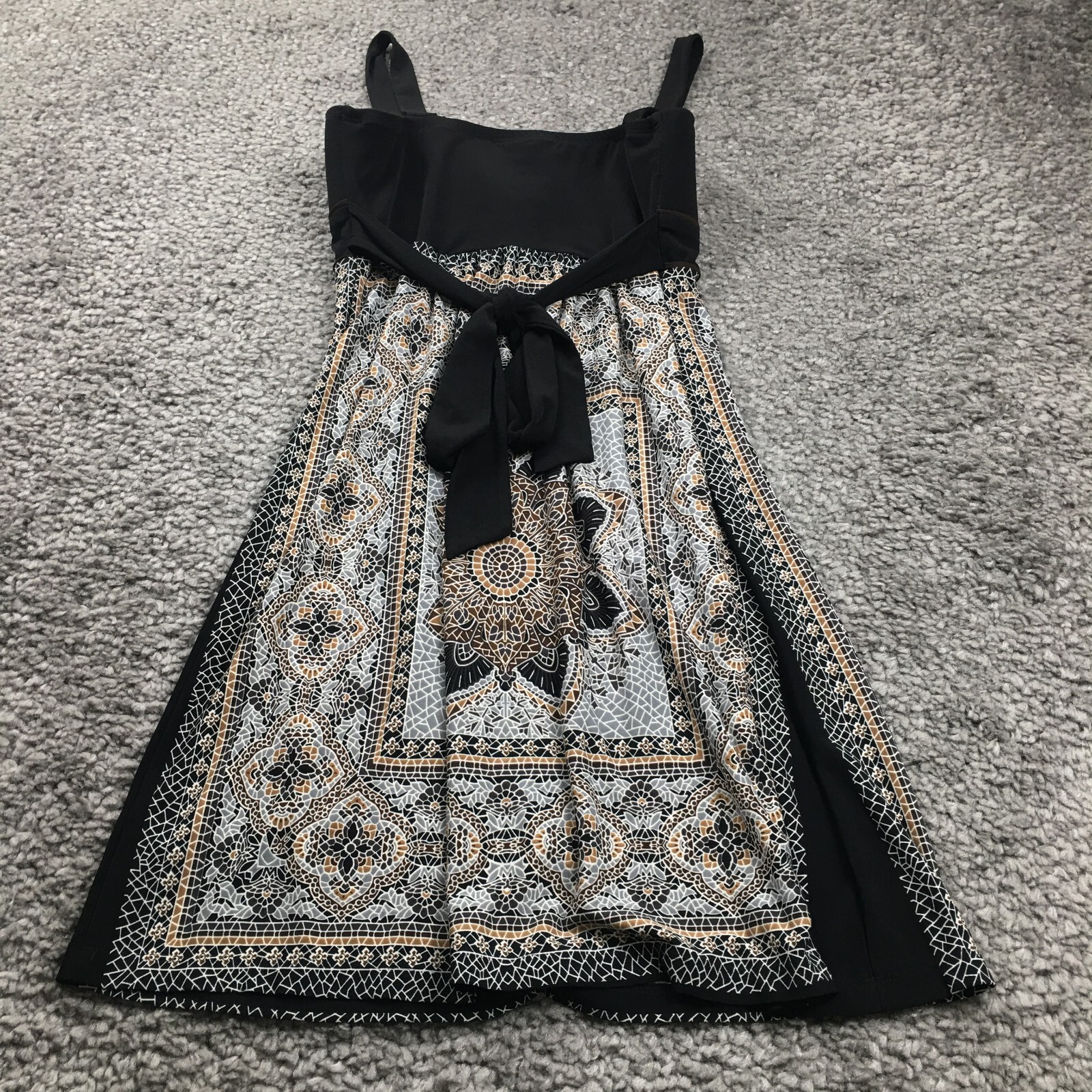 Intermission Womens Sleeveless Dress Sz 8 Black Mosaic Pattern Tie-Back Lined
