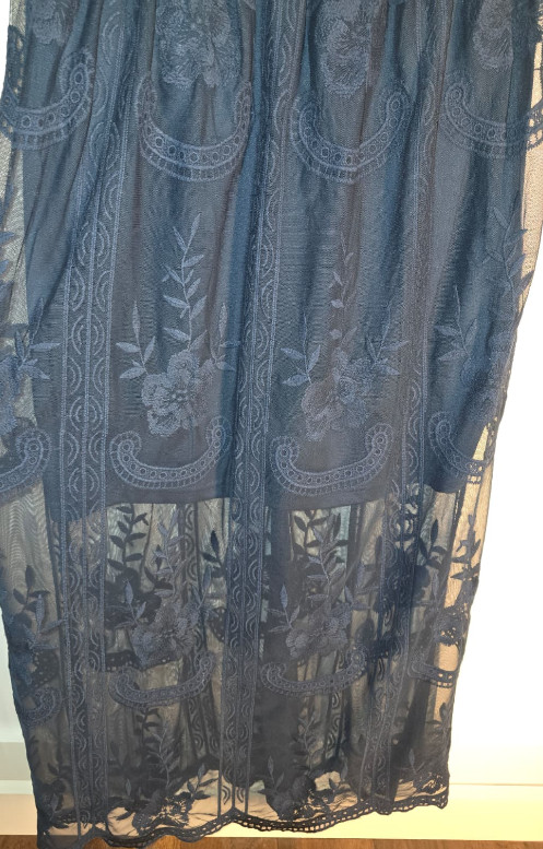 Altar’d State Navy Embroidered Maxi Dress Womens L High Neck Sleeveless Boho