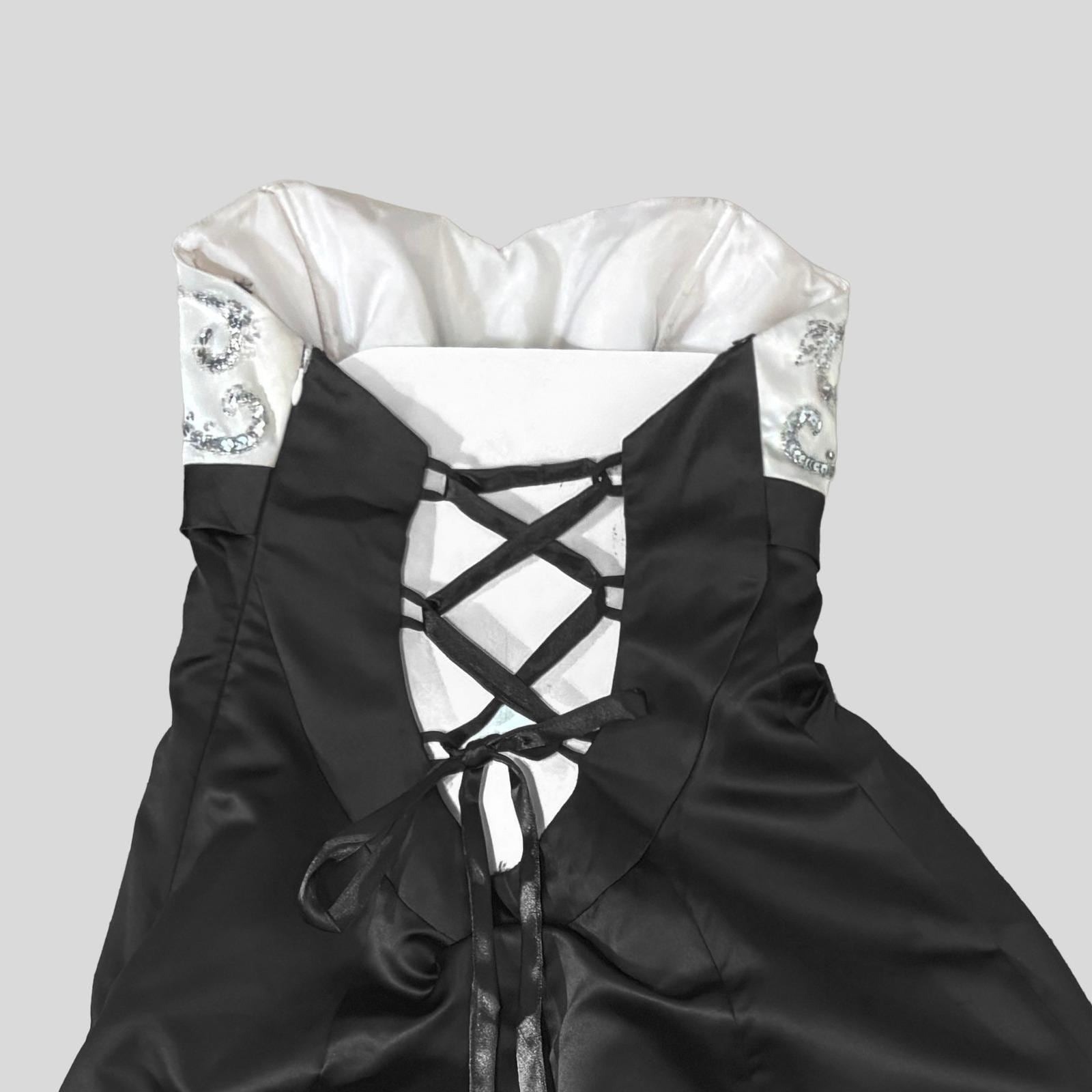 VTG Y2K Morgan & Co. Black White Sequin Beaded Pick-Up Corset Gown Dress 13/14