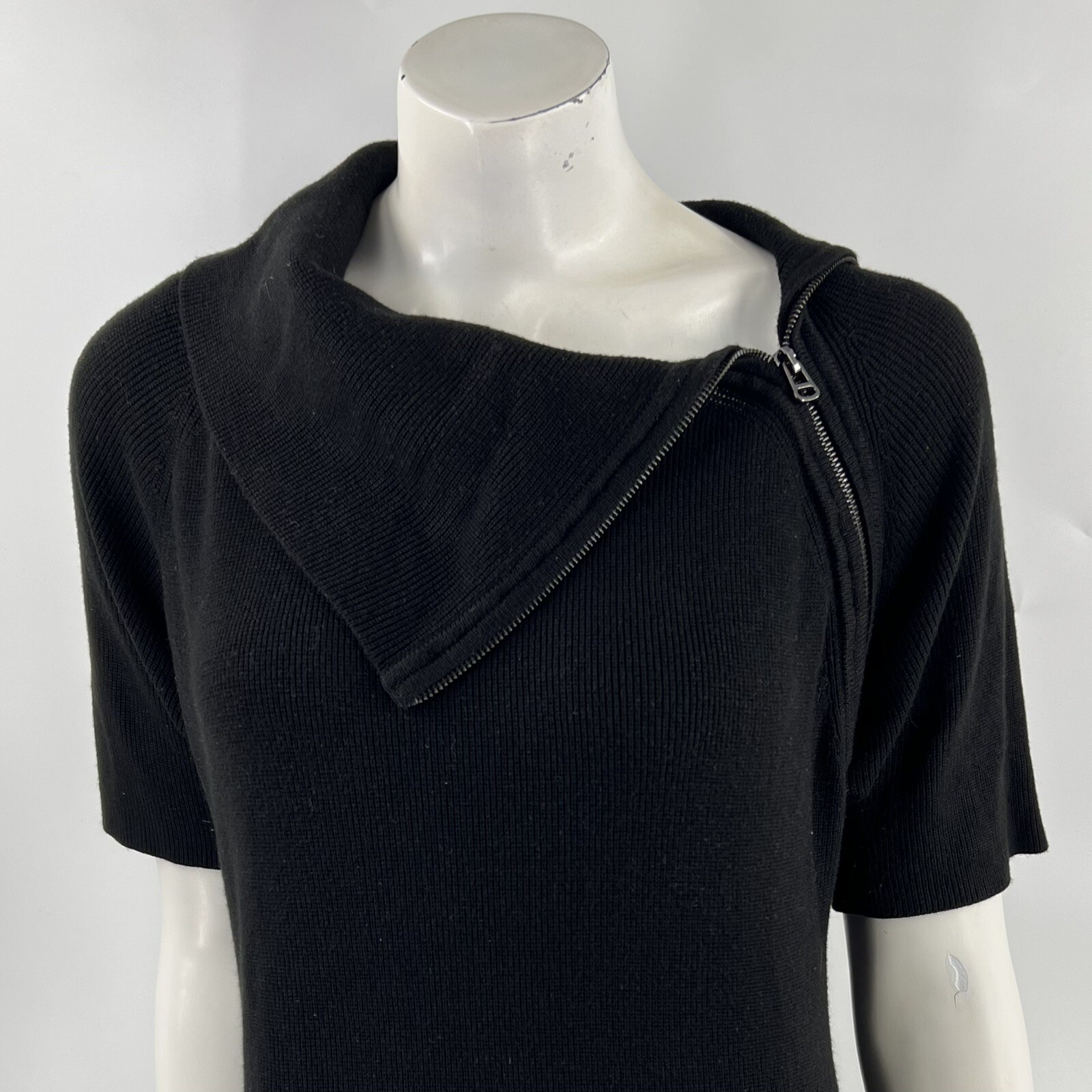 Calvin Klein Sweater Dress Size XL Black Zipper Fold Over Collar Half Sleeve
