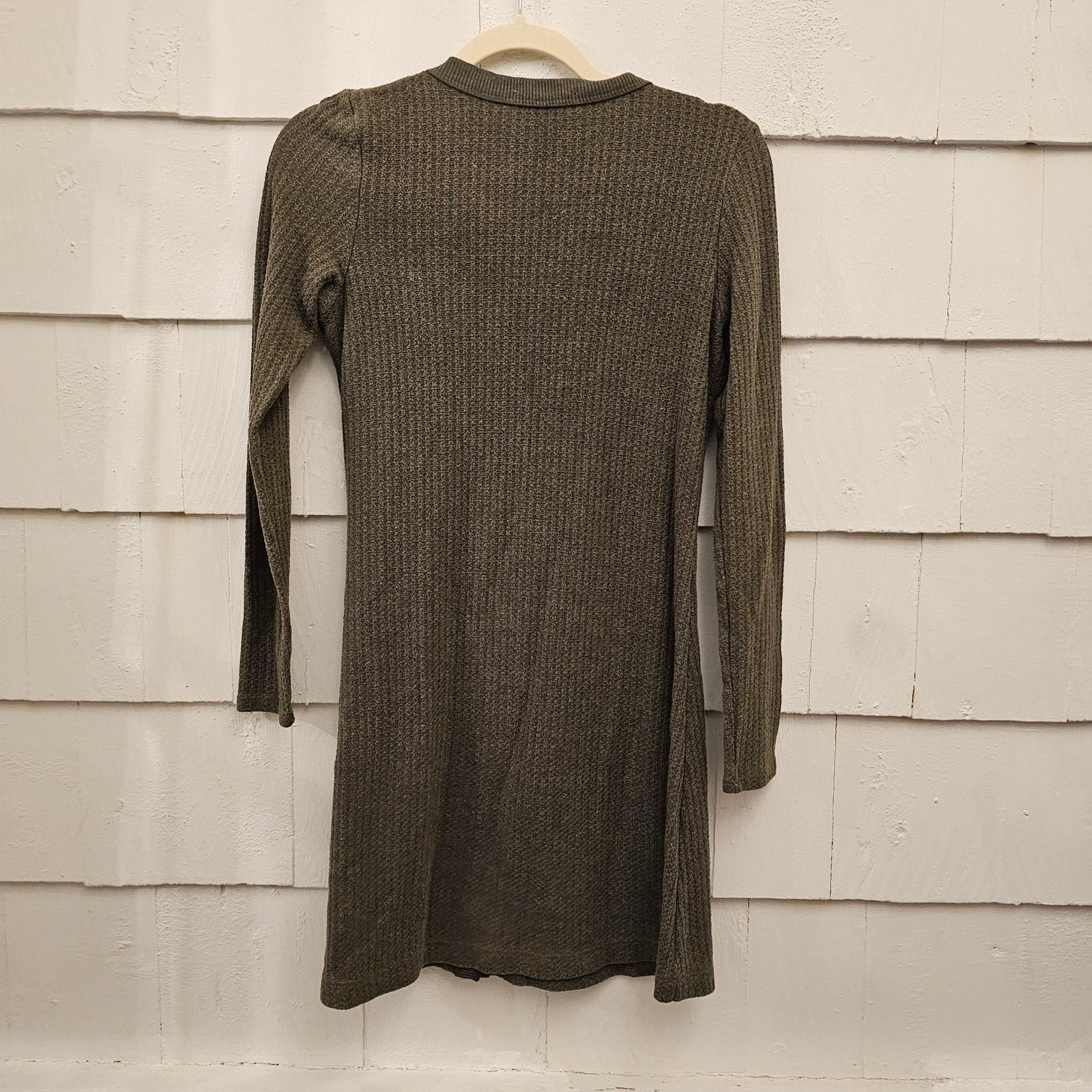 American Eagle XS Olive Waffle Knit Button Front Long Sleeve Mini Dress