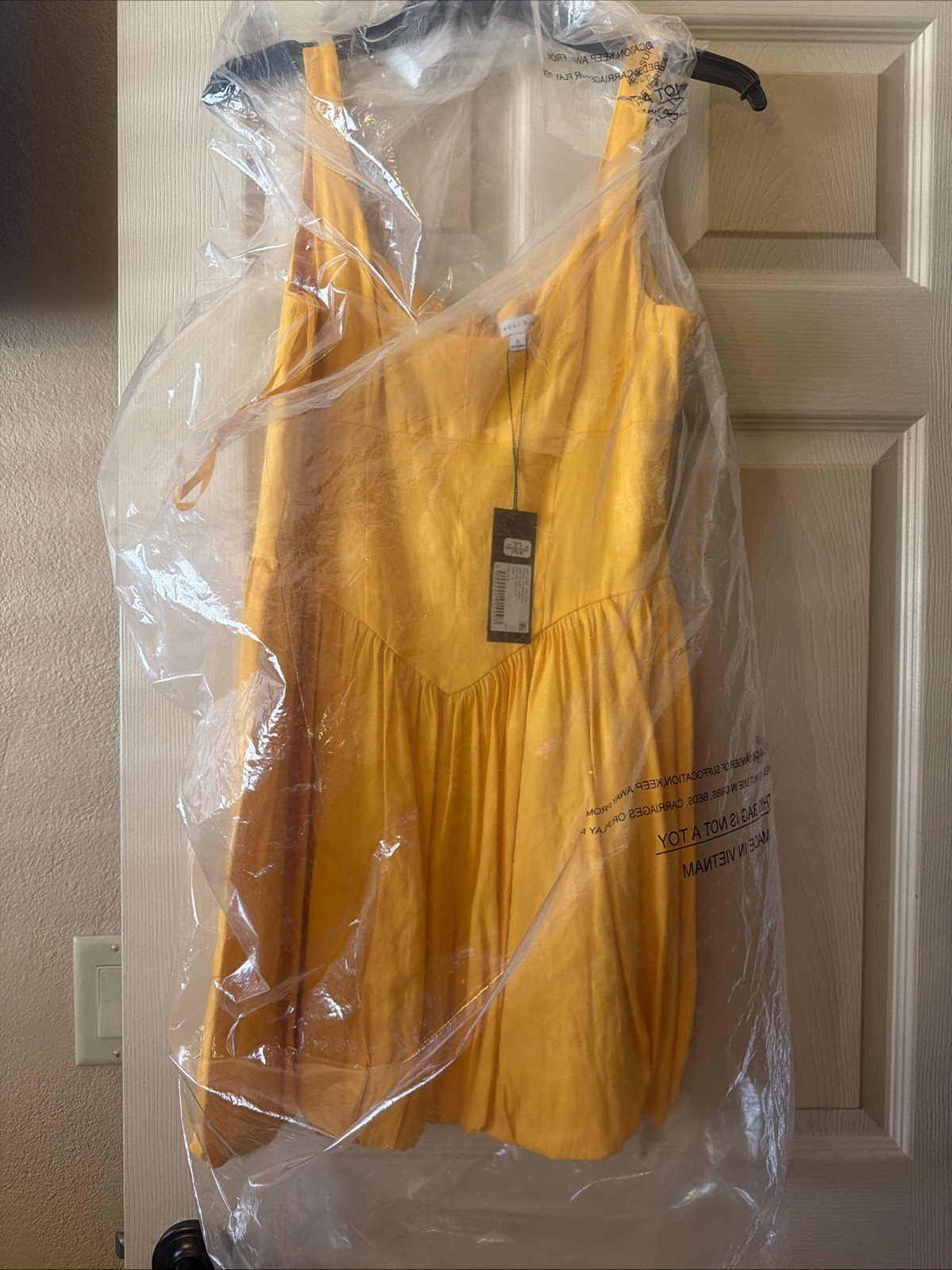 By Gianni Bini Mustard Color Short Sleeve Linen Dress With Bubble Hem