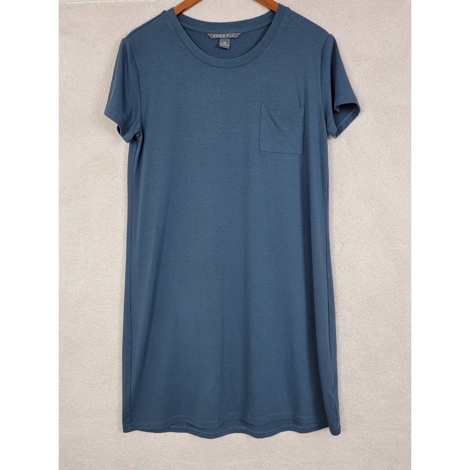 Free Fly Pocket Dress Womens Medium Blue Excellent Bamboo Viscose Short Sleeve