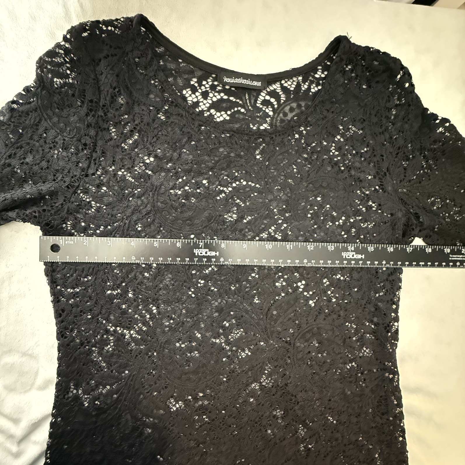 You Are Not Alone Black Lace Long Sleeve Sheer Dress, Coverup or Tunic Top Sz L