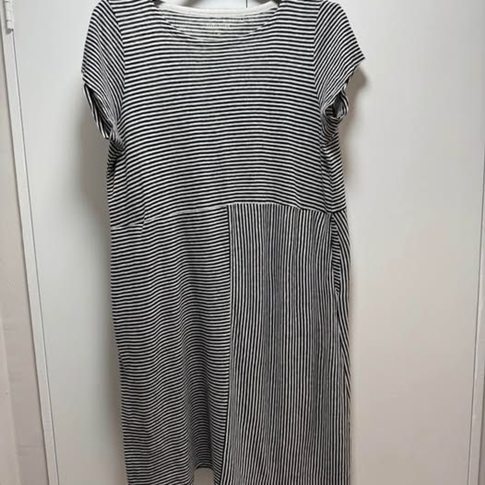 Eileen Fisher Organic Linen Striped Short Sleeve Dress S/P