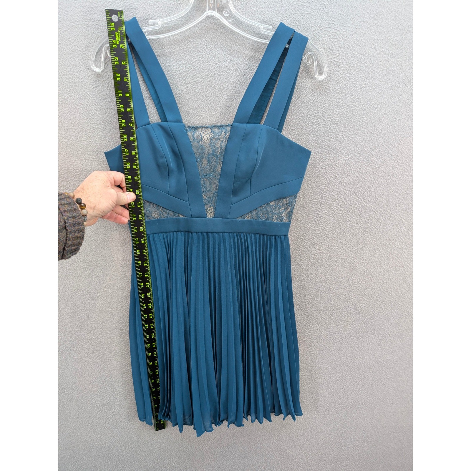 BCBGMAXAZRIA Tenzin Lace Pleated Cocktail Mini Dress Dark Teal Size 2 Party NWT
