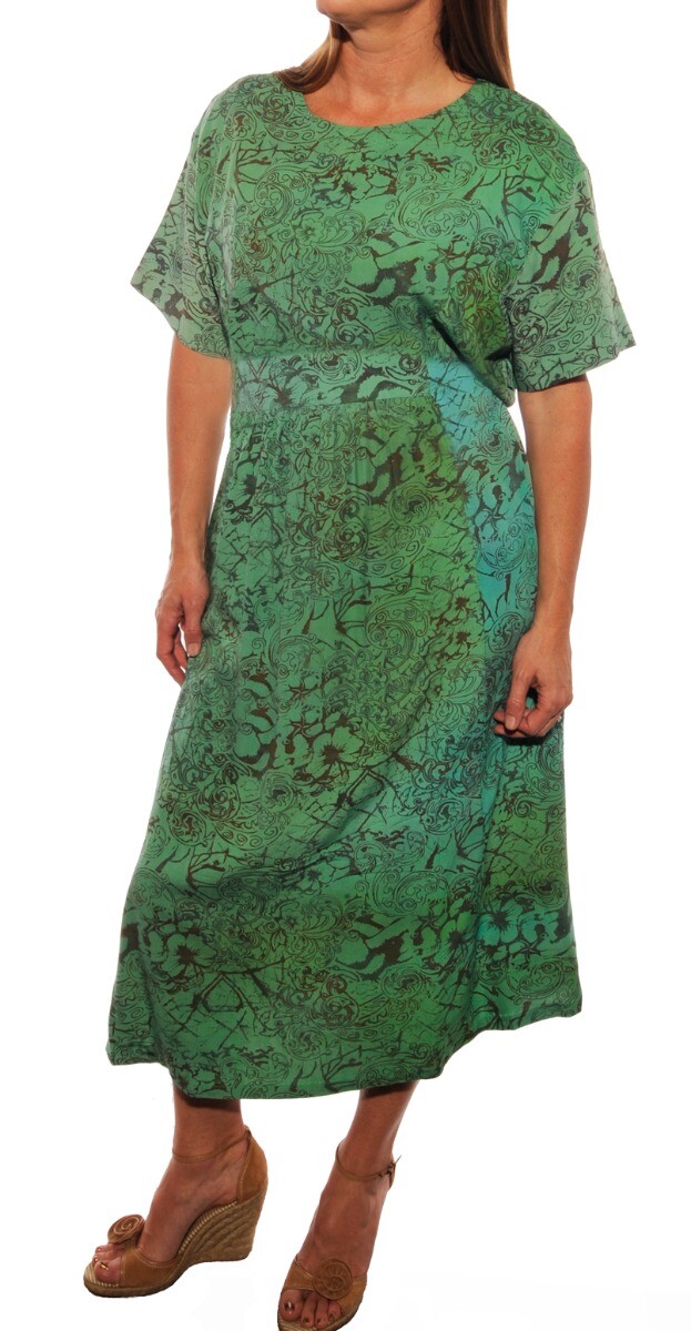 Plus Size We Be Bop WeBeBop Verde Flora Crinkle Rayon EASY Dress 0X