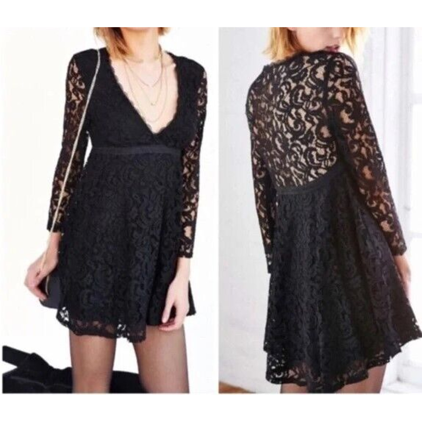 Kimchi Blue Urban Outfitters Dress Black Lace Open Back Mini Size 10