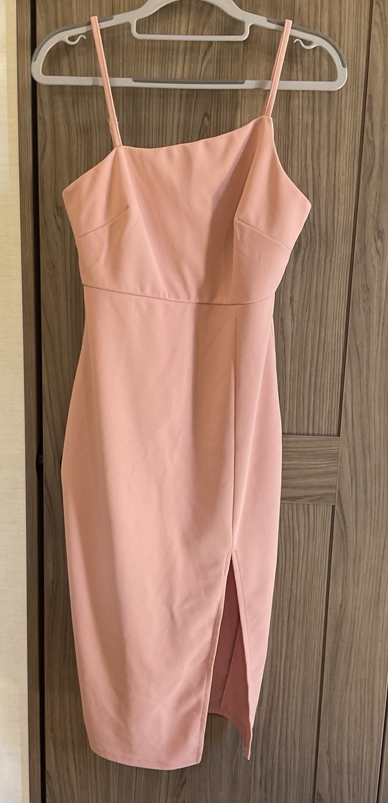 OWIN Womens Pink Adjustable Strap Dress W/ Back Zipper Front Slit Size S