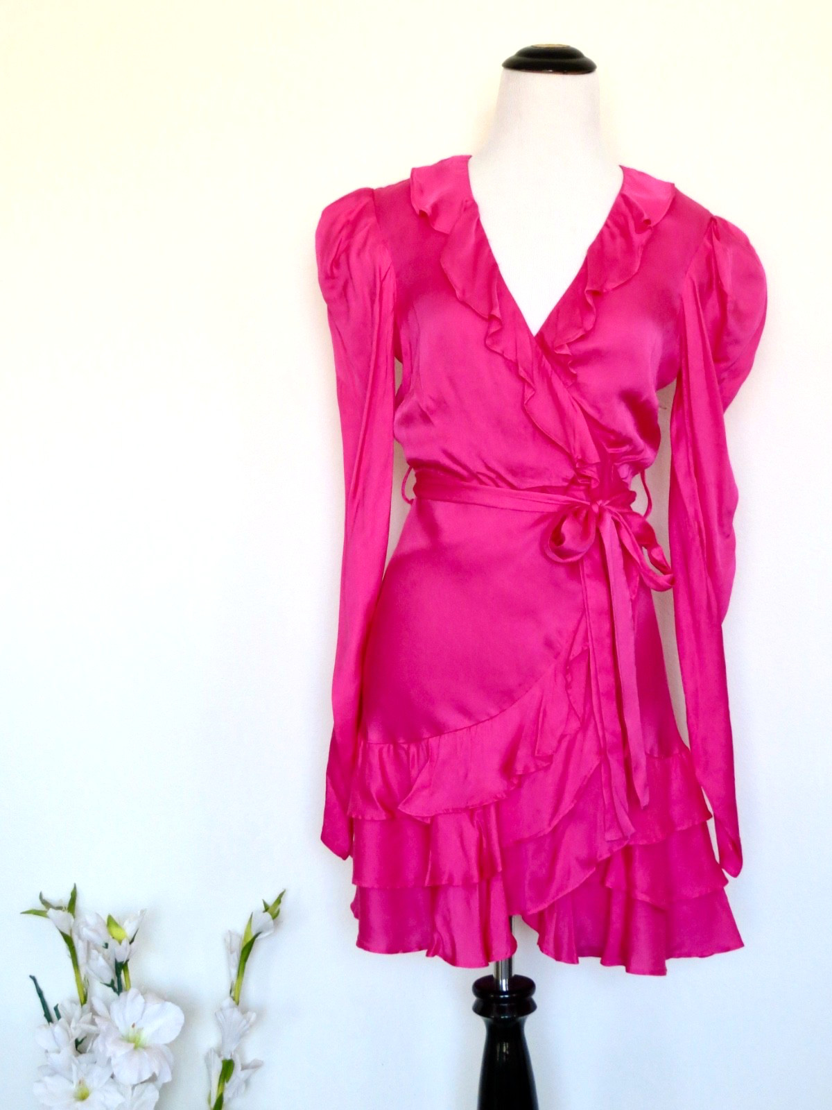 Bardot Winona Ruffled Faux Wrap Cocktail Mini Dress Hot Pink SZ S